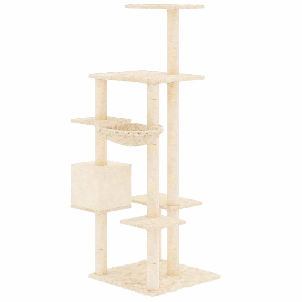 Albero per Gatti con Tiragraffi in Sisal Crema 142 cm — miniatura 4 di 6