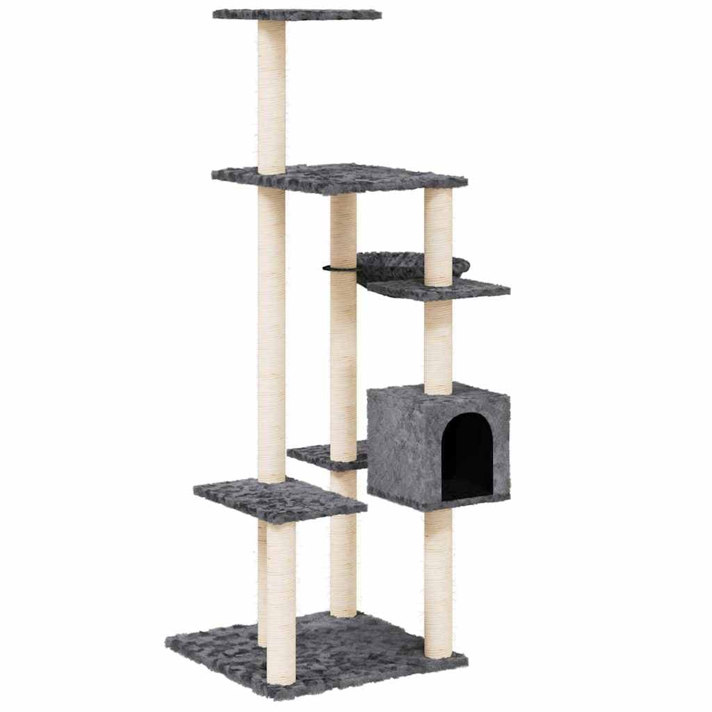 Albero per Gatti con Tiragraffi in Sisal Grigio Scuro 142 cm — miniatura 2 di 6