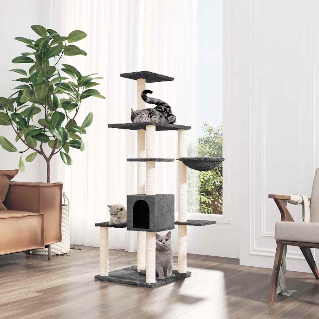 Albero per Gatti con Tiragraffi in Sisal Grigio Scuro 142 cm — miniatura 1 di 6