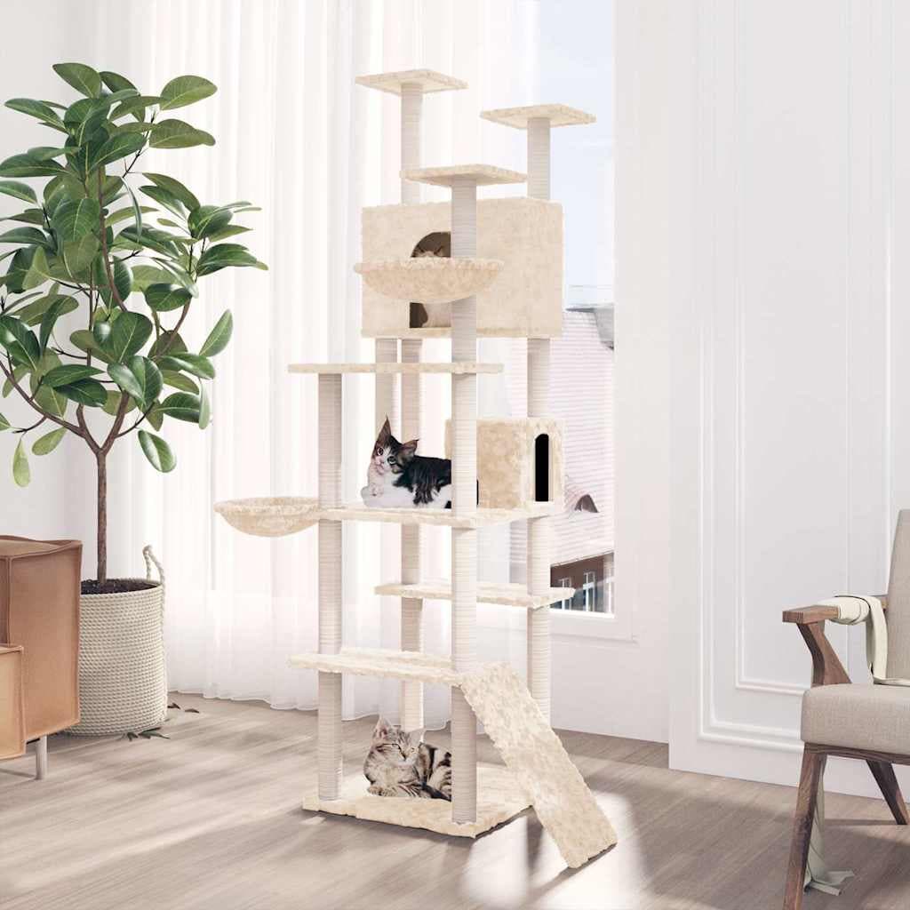 Albero per Gatti con Tiragraffi in Sisal Crema 191 cm — miniatura 1 di 6