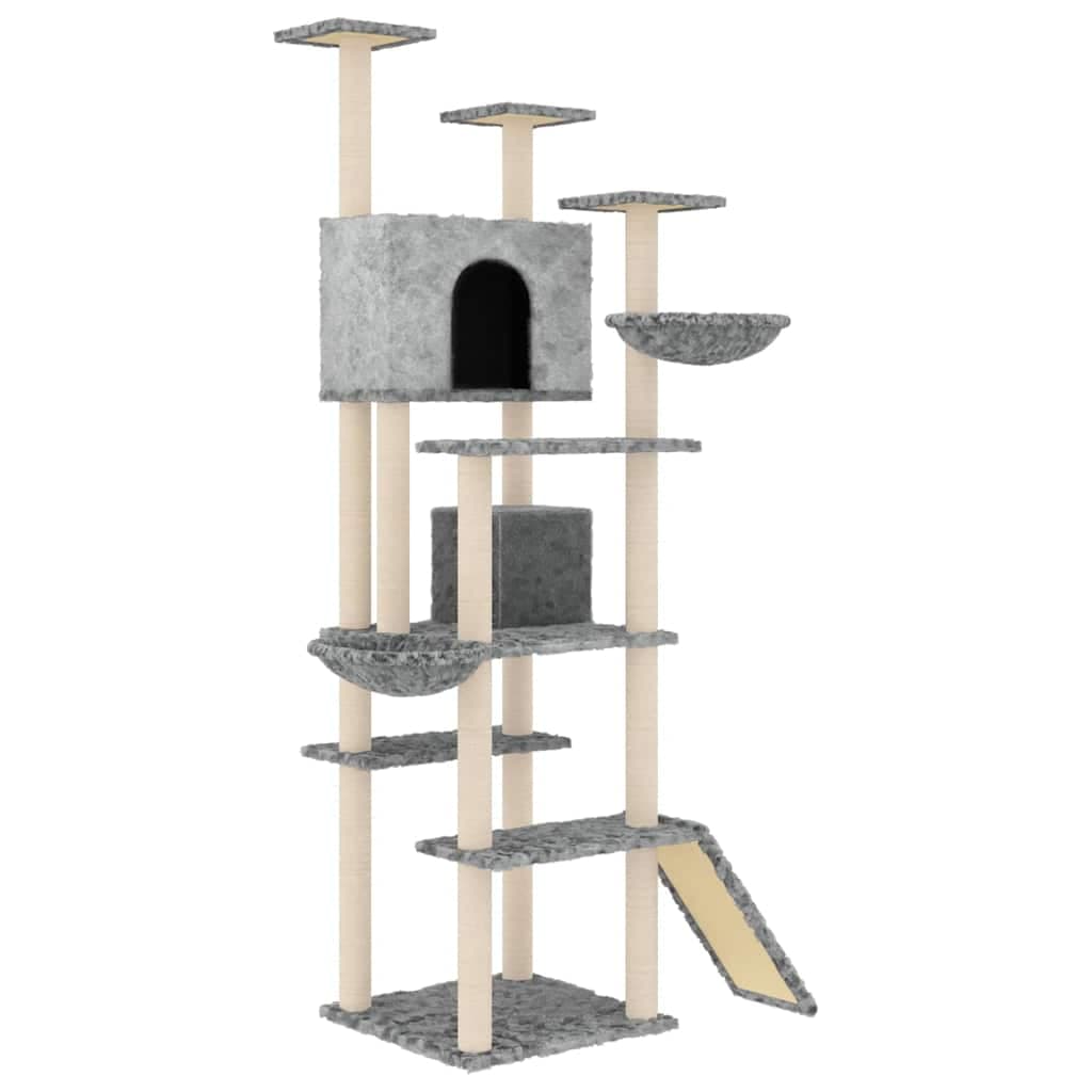 Albero per Gatti con Tiragraffi in Sisal Grigio Chiaro 191 cm — miniatura 2 di 6