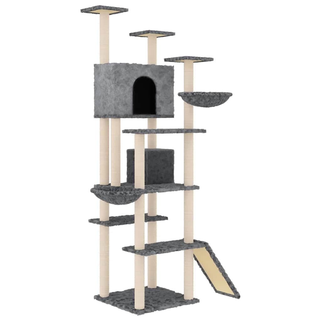 Albero per Gatti con Tiragraffi in Sisal Grigio Scuro 191 cm — miniatura 2 di 6