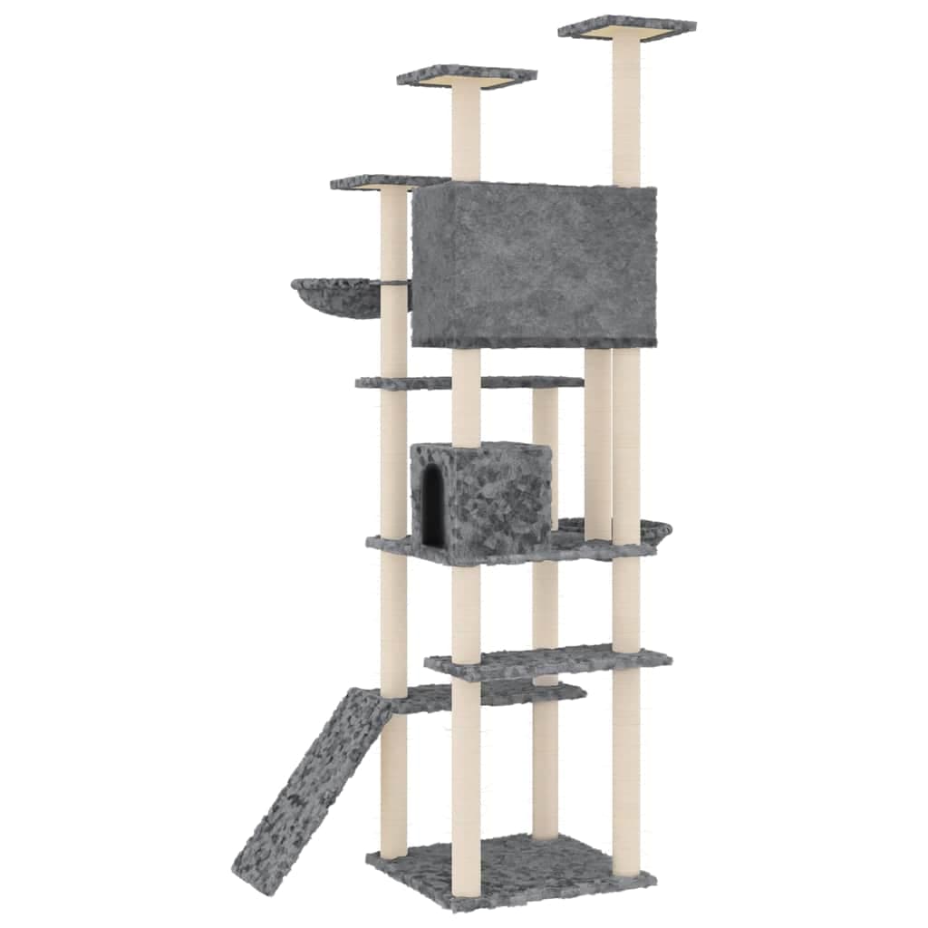 Albero per Gatti con Tiragraffi in Sisal Grigio Scuro 191 cm — miniatura 4 di 6