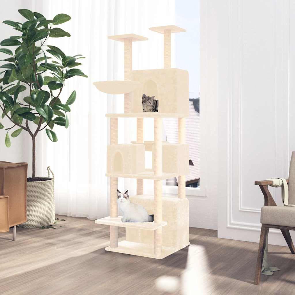 Albero per Gatti con Tiragraffi in Sisal Crema 180 cm — miniatura 1 di 6