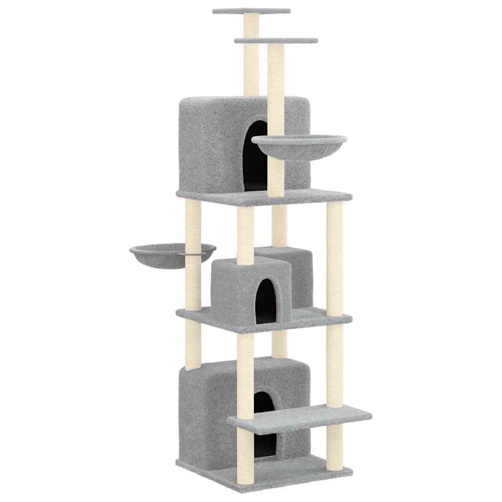Albero per Gatti con Tiragraffi in Sisal Grigio Chiaro 180 cm — miniatura 2 di 6