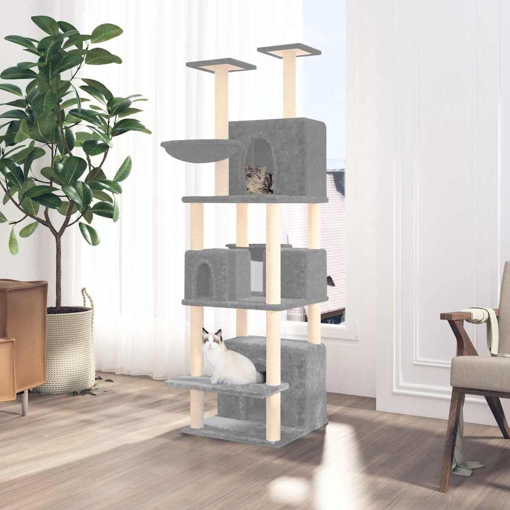 Albero per Gatti con Tiragraffi in Sisal Grigio Chiaro 180 cm — miniatura 1 di 6