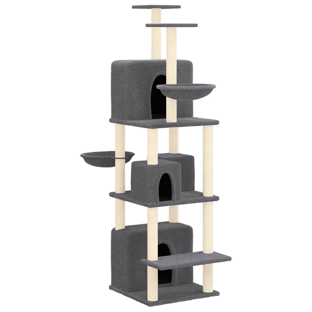 Albero per Gatti con Tiragraffi in Sisal Grigio Scuro 180 cm — miniatura 2 di 6