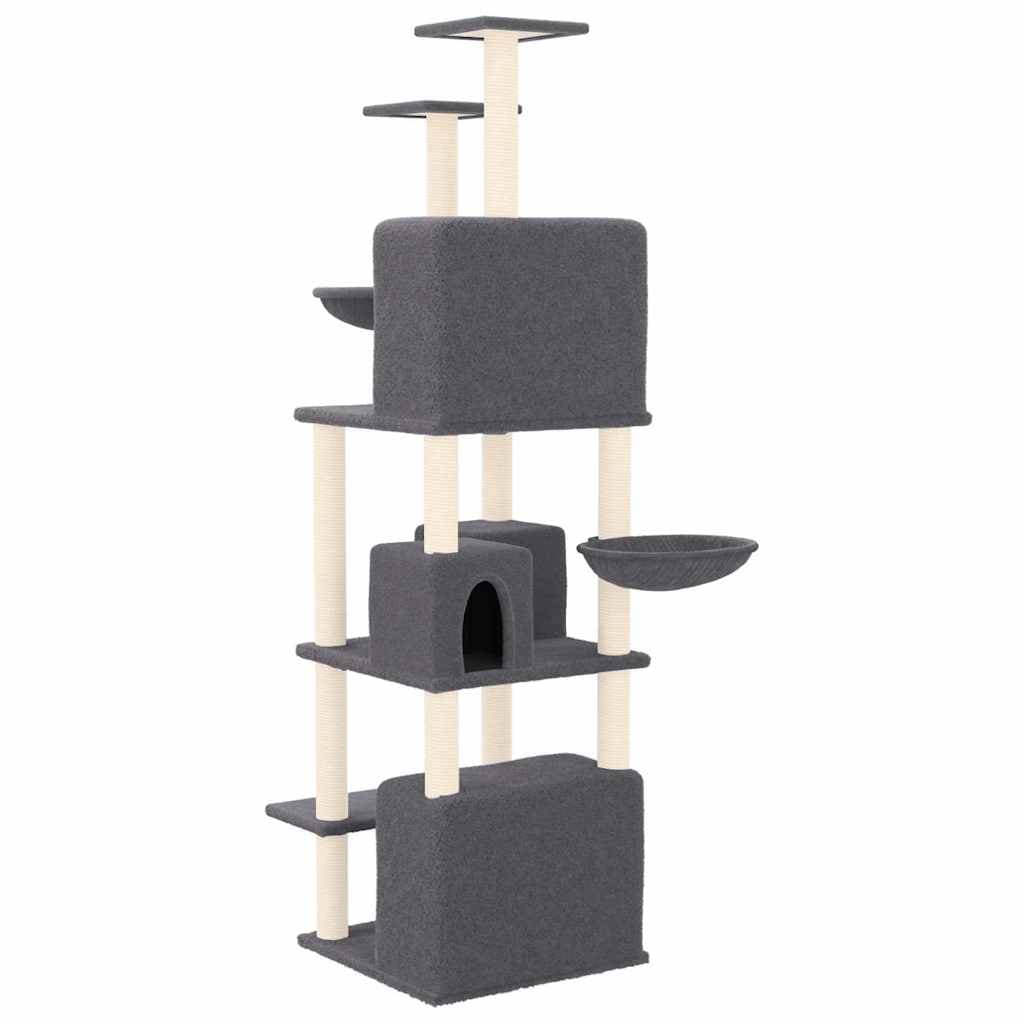 Albero per Gatti con Tiragraffi in Sisal Grigio Scuro 180 cm — miniatura 4 di 6