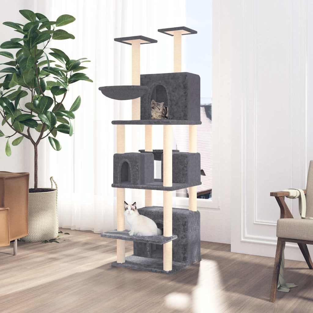 Albero per Gatti con Tiragraffi in Sisal Grigio Scuro 180 cm — miniatura 1 di 6