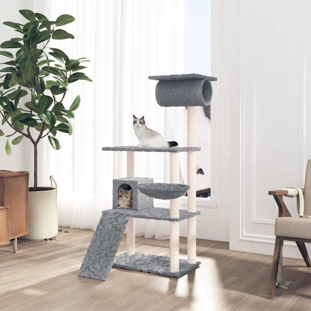 Albero per Gatti con Tiragraffi in Sisal Grigio Chiaro 131 cm — miniatura 1 di 6
