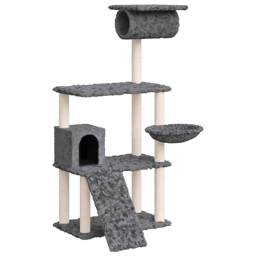 Albero per Gatti con Tiragraffi in Sisal Grigio Scuro 131 cm — miniatura 2 di 6