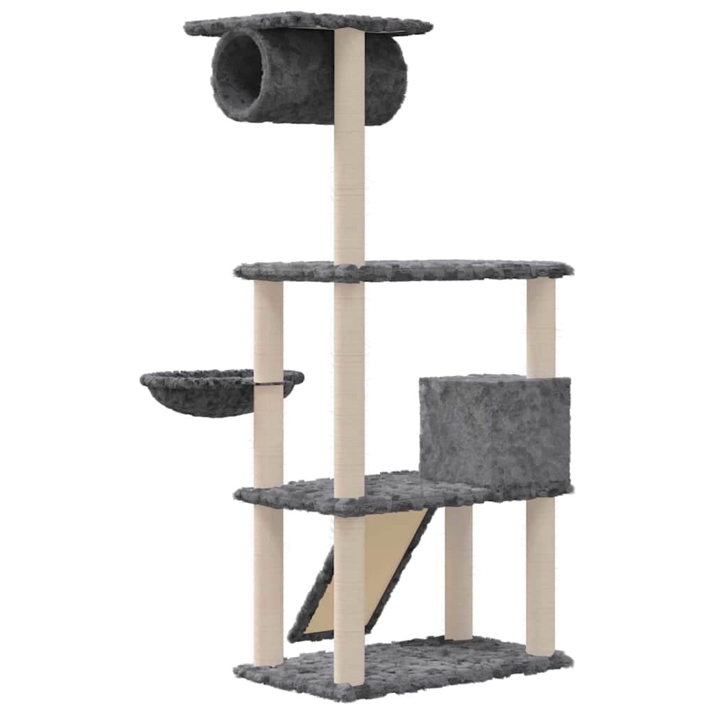 Albero per Gatti con Tiragraffi in Sisal Grigio Scuro 131 cm — miniatura 4 di 6