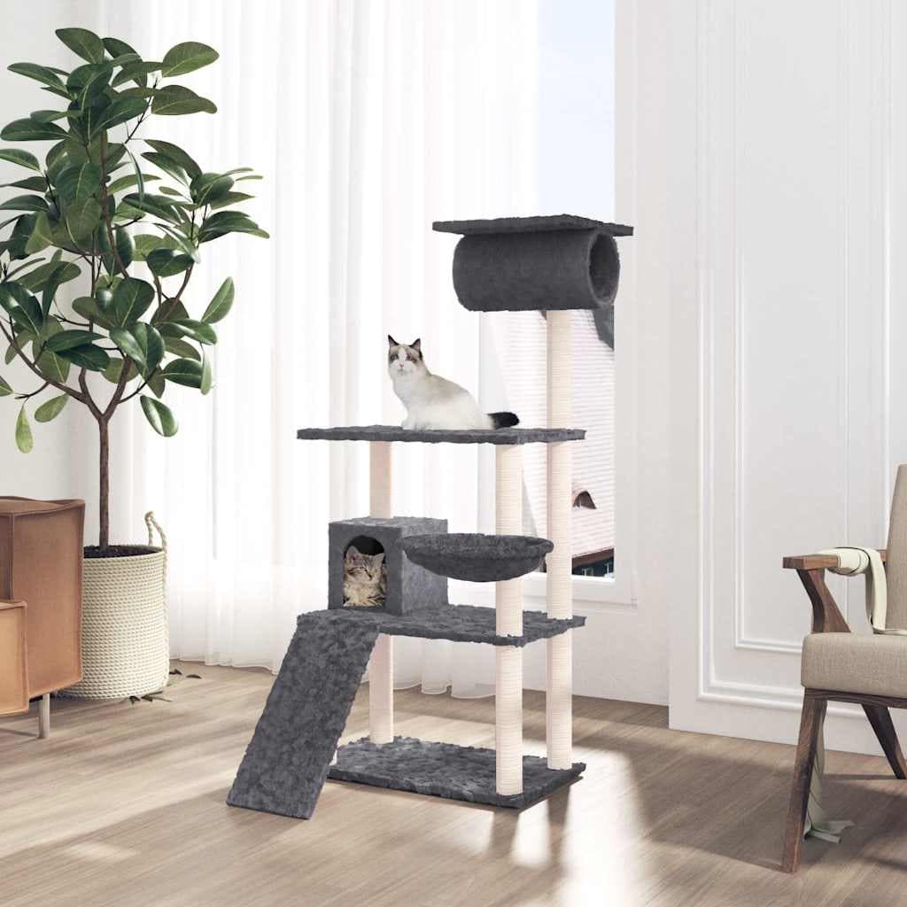 Albero per Gatti con Tiragraffi in Sisal Grigio Scuro 131 cm — miniatura 1 di 6