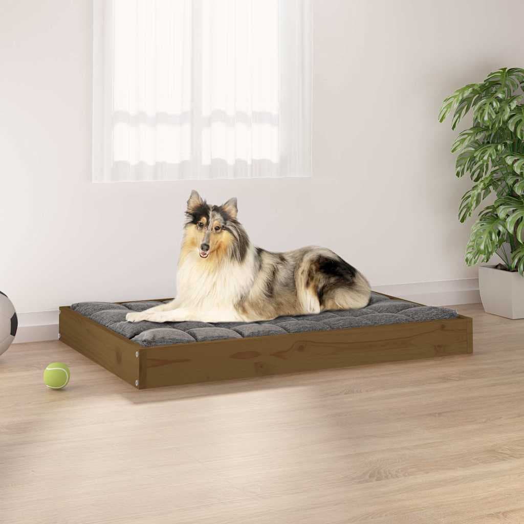 Cuccia per Cani Ambrata 91,5x64x9 cm in Legno Massello di Pino