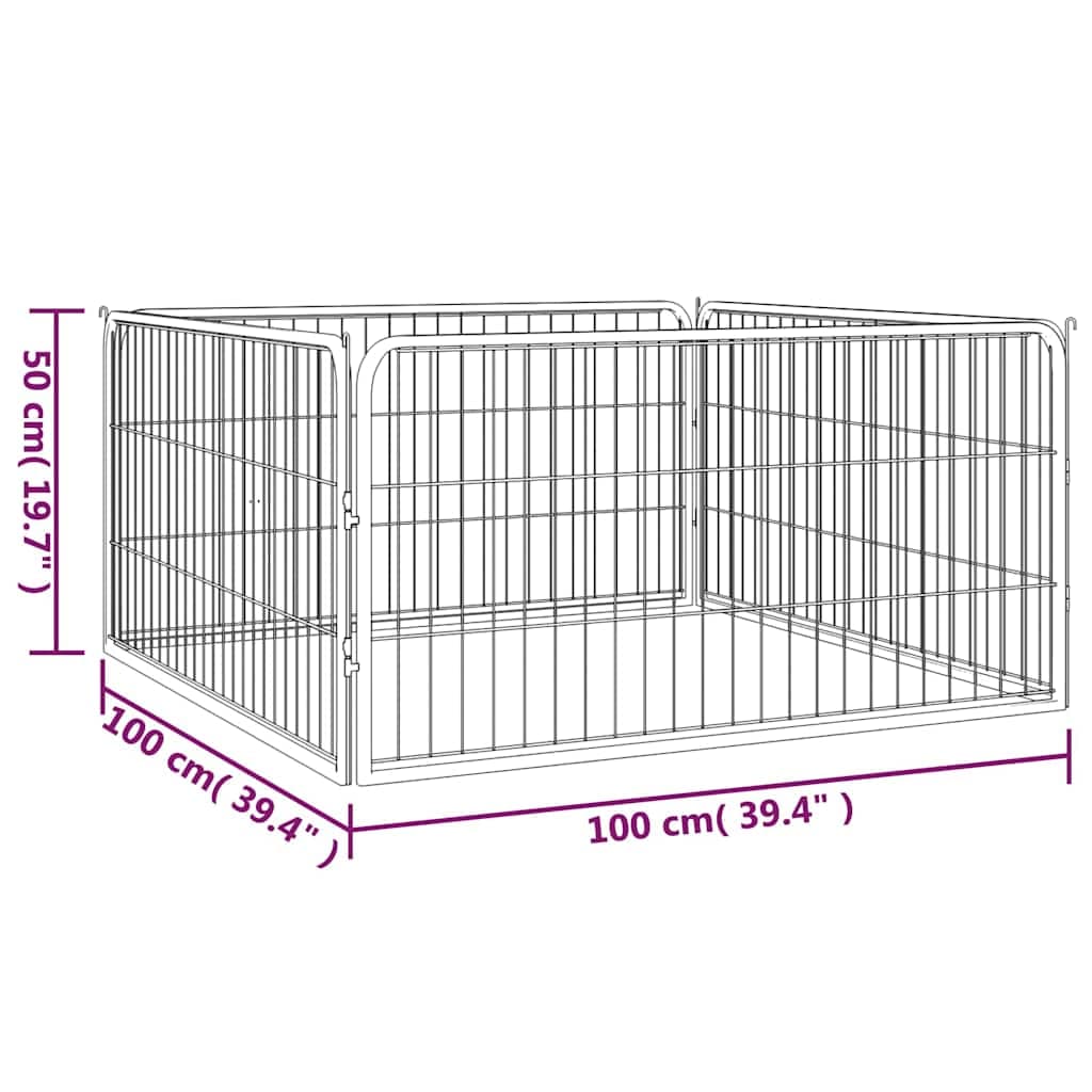Box Cani a 4 Pannelli Nero 100x50cm Acciaio Verniciato Polvere — foto 4 di 4