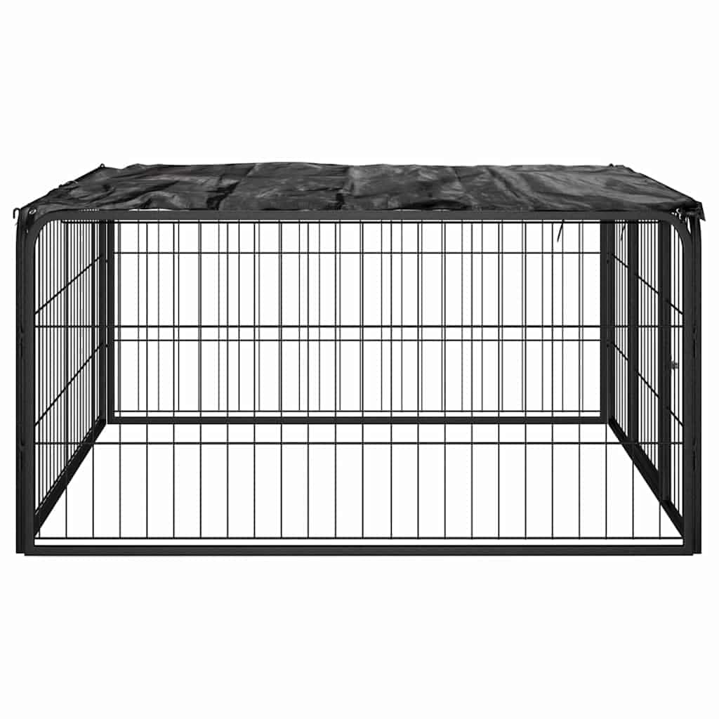 Box Cani a 4 Pannelli con Copertura e Porta Nero 100x50cm Acciaio Verniciato Polvere — miniatura 2 di 4