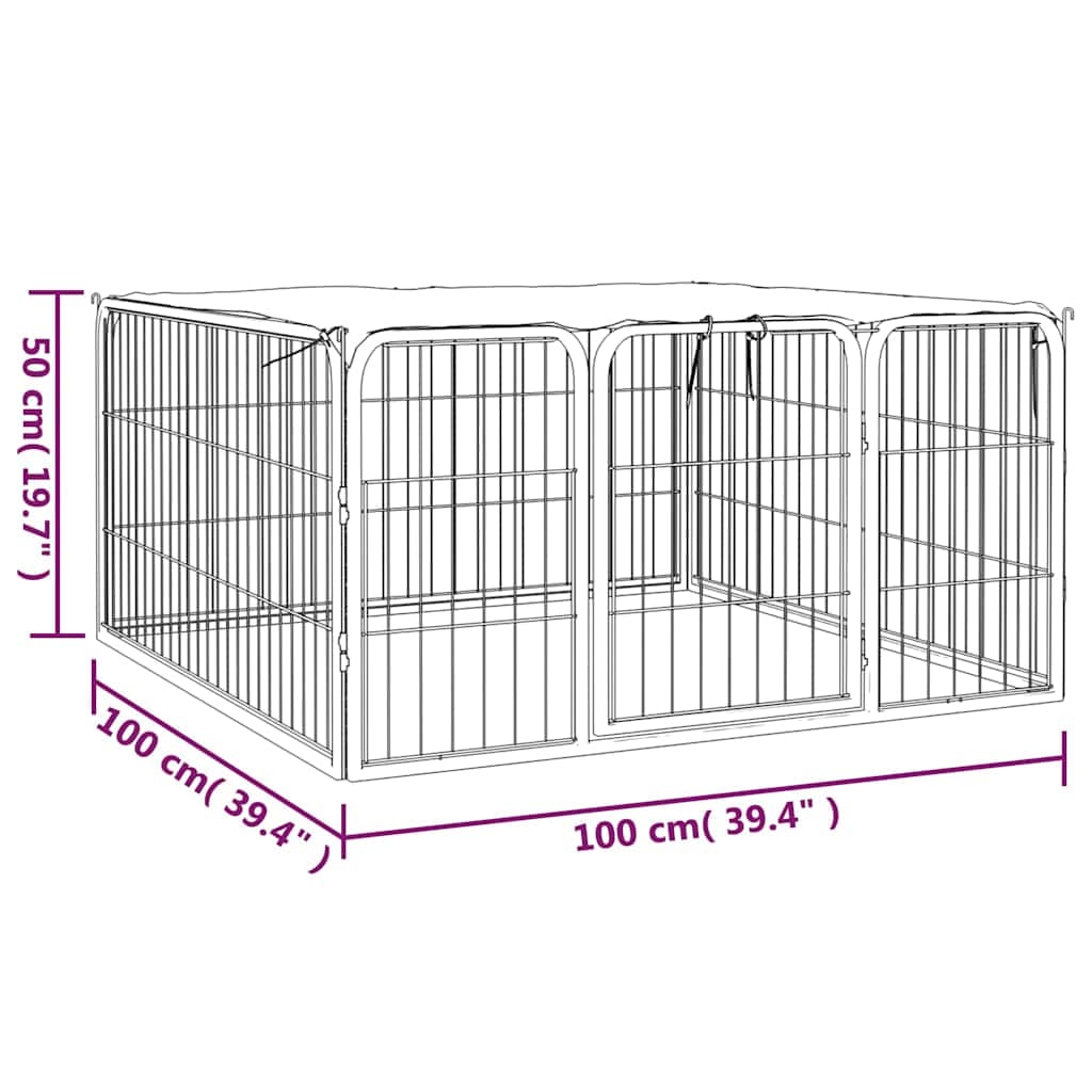 Box Cani a 4 Pannelli con Copertura e Porta Nero 100x50cm Acciaio Verniciato Polvere — miniatura 4 di 4