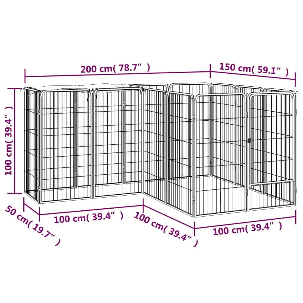 Box Cani 14 Pannelli Nero 50x100 cm Acciaio Verniciato Polvere — miniatura 4 di 4