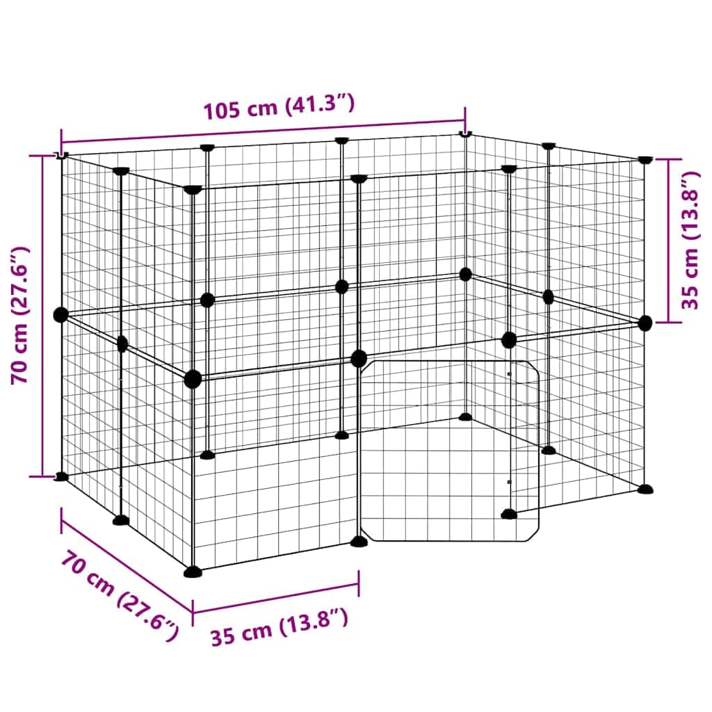 Gabbia per Animali 20 Pannelli con Porta Nera 105x70x70 cm — miniatura 8 di 9