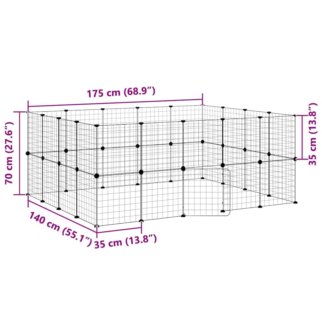 Gabbia per Animali 36 Pannelli con Porta Nera 175x140x70 cm — miniatura 8 di 9