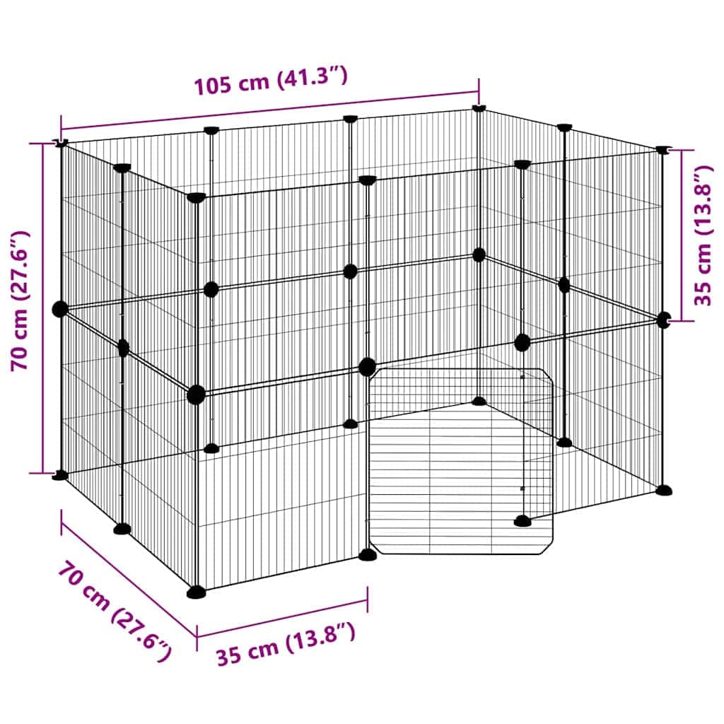 Gabbia per Animali 20 Pannelli con Porta Nera 105x70x70 cm — miniatura 8 di 9