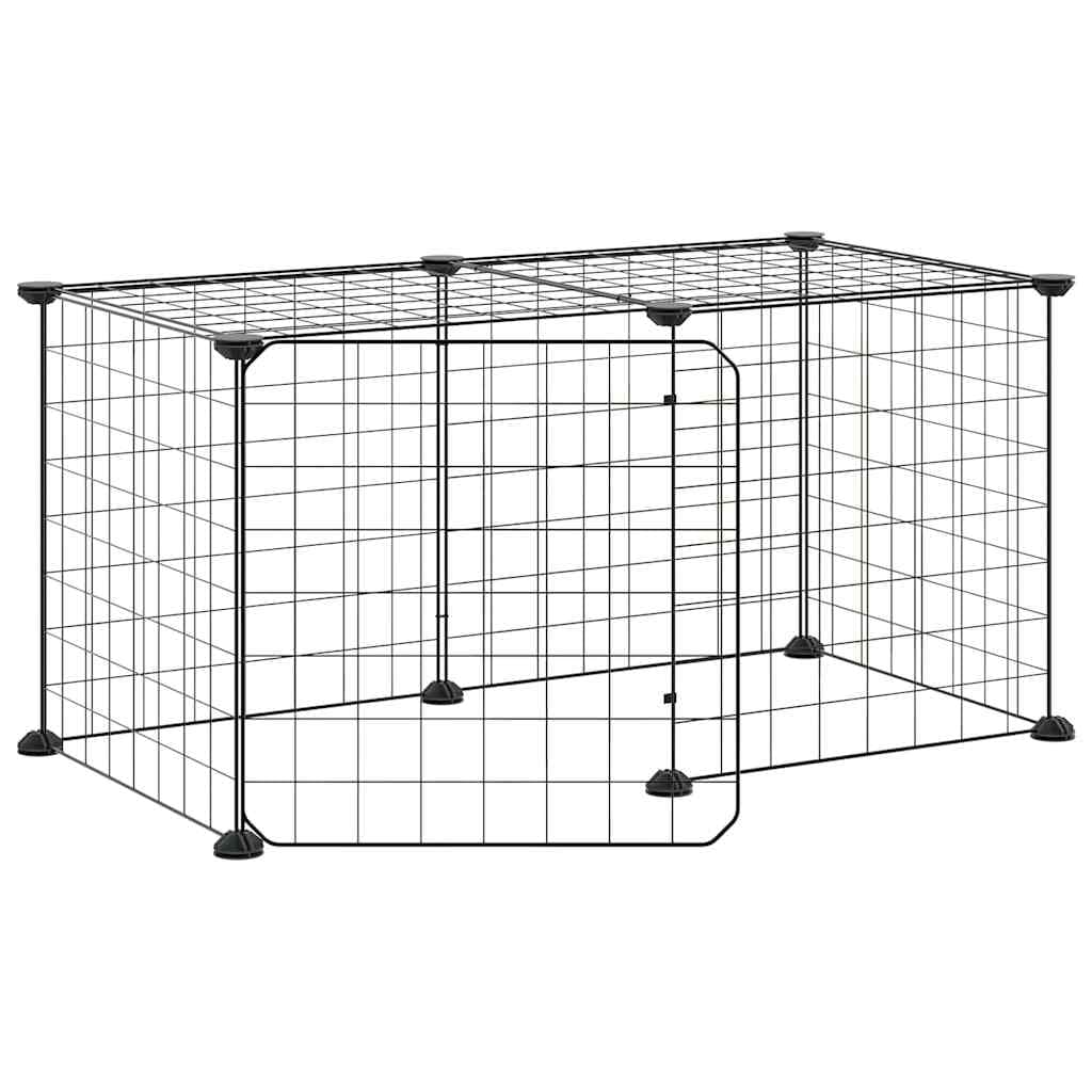 Gabbia per Animali 8 Pannelli con Porta Nero 70x35x35cm Acciaio — miniatura 2 di 8