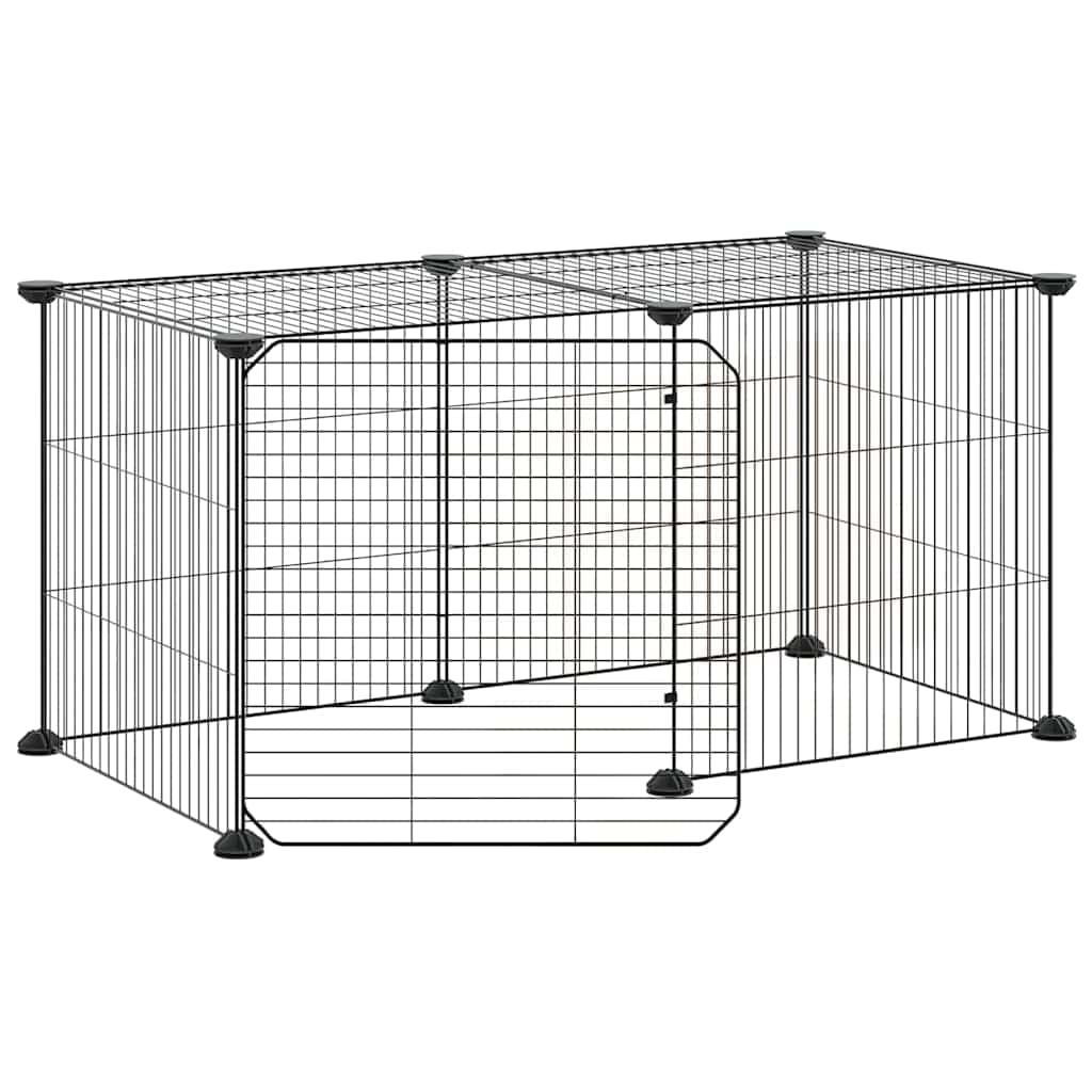 Gabbia per Animali 8 Pannelli con Porta Nero 70x35x35cm Acciaio — miniatura 2 di 8
