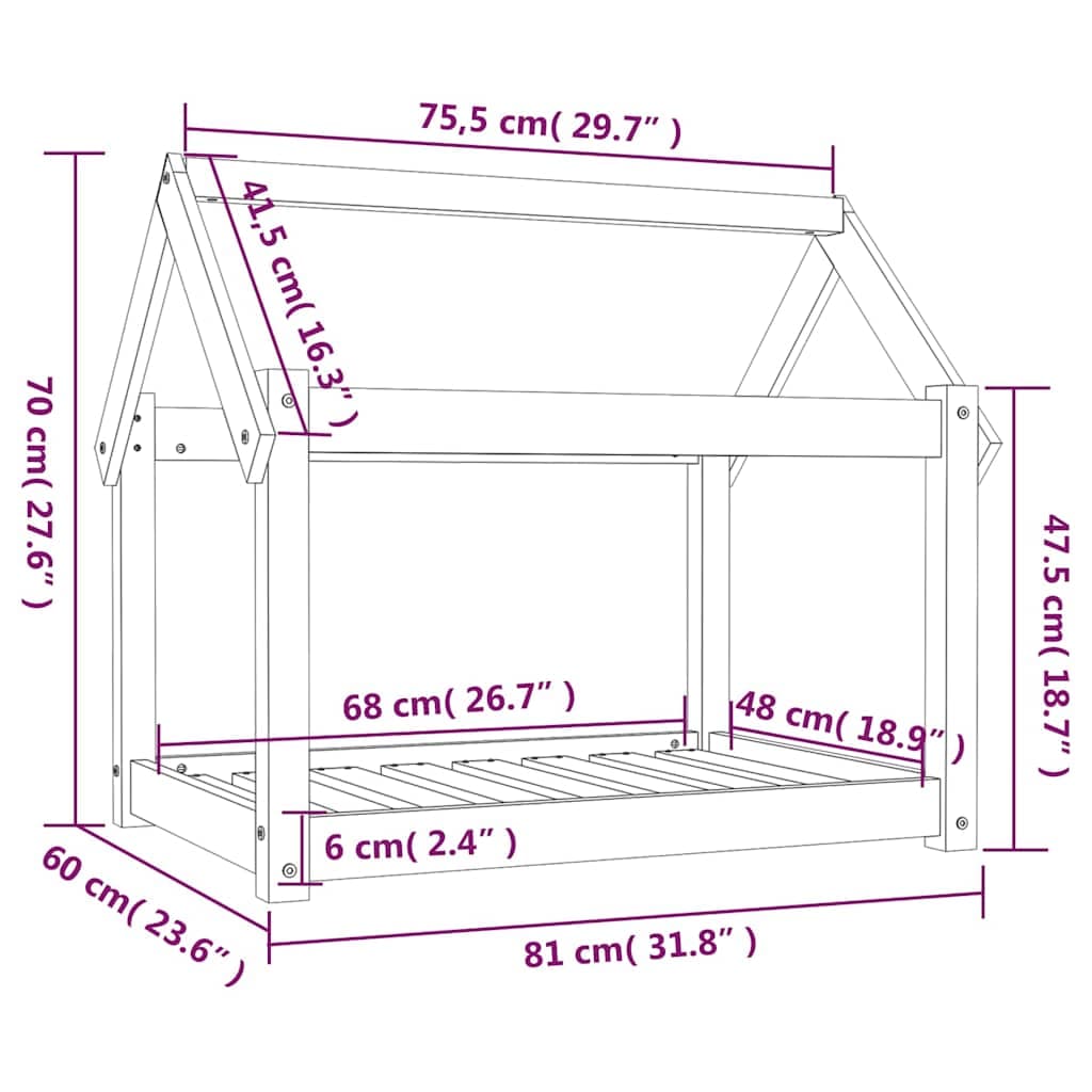 Cuccia per Cani 81x60x70 cm in Legno Massello di Pino — foto 7 di 7