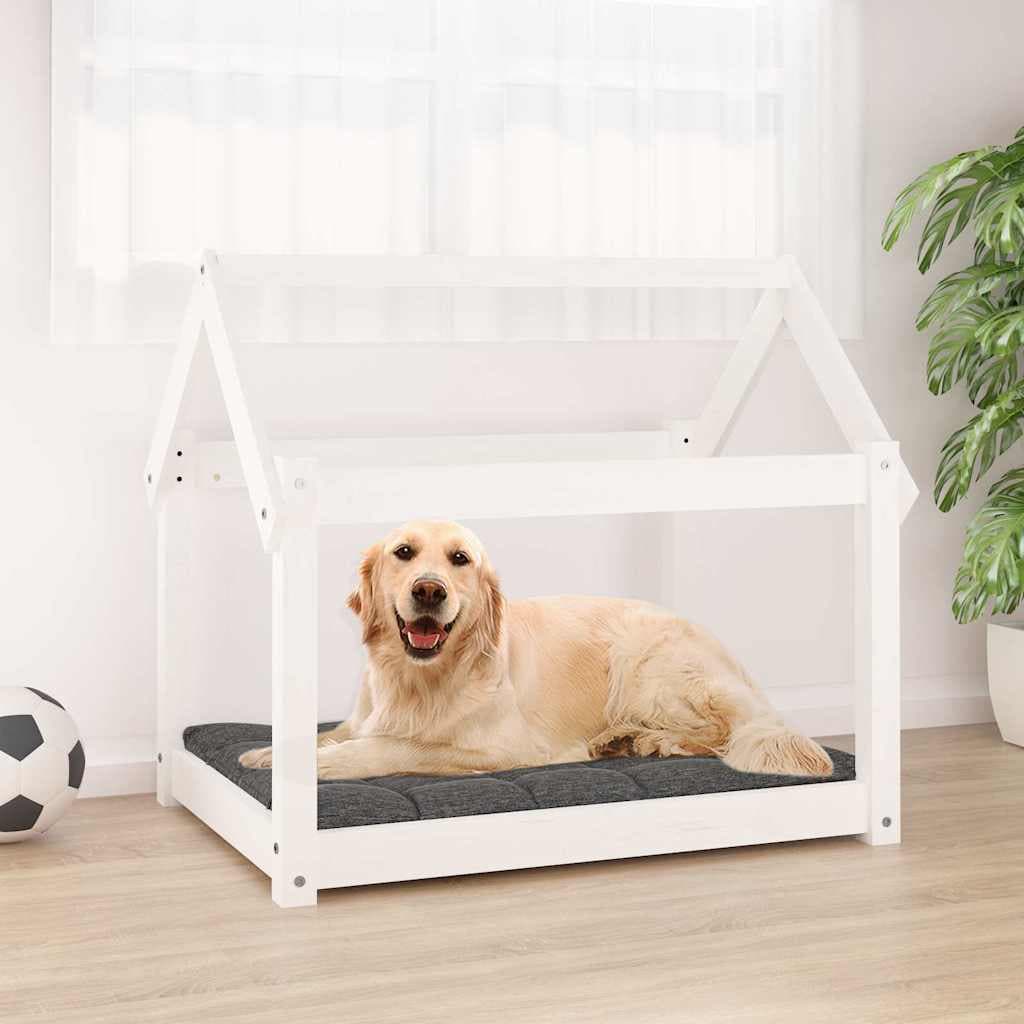 Cuccia per Cani Bianca 81x60x70 cm in Legno Massello di Pino — miniatura 1 di 7