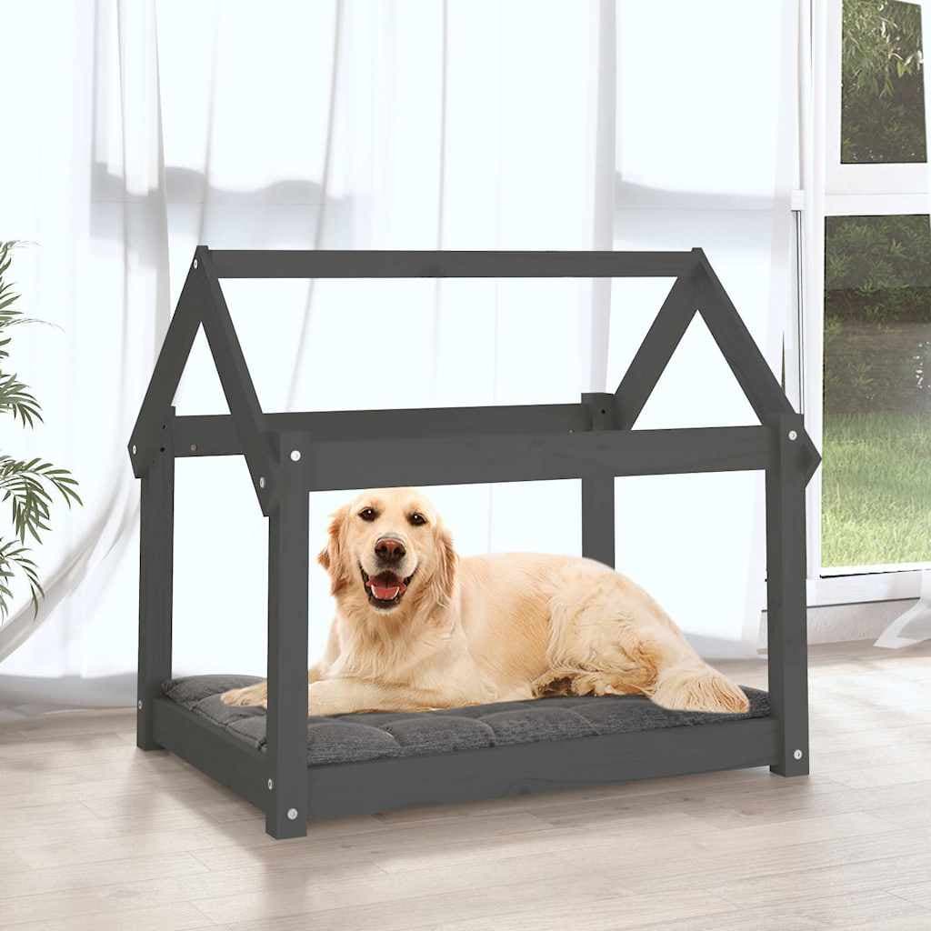Cuccia per Cani Grigia 81x60x70 cm in Legno Massello di Pino — miniatura 3 di 7