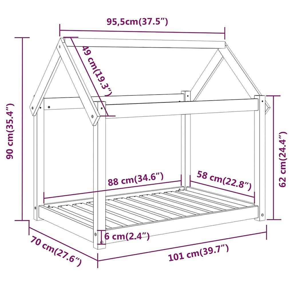 Cuccia per Cani Bianca 101x70x90 cm in Legno Massello di Pino — miniatura 7 di 7