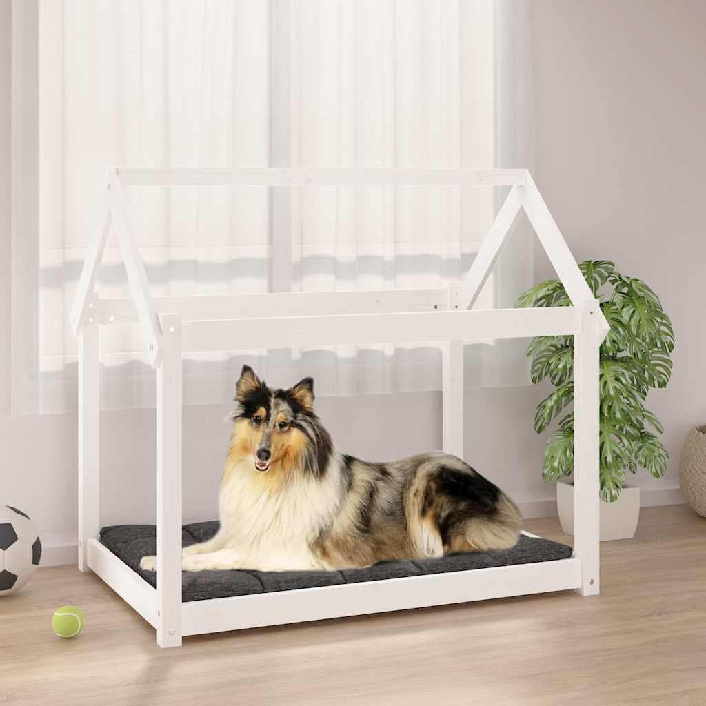 Cuccia per Cani Bianca 101x70x90 cm in Legno Massello di Pino — miniatura 1 di 7