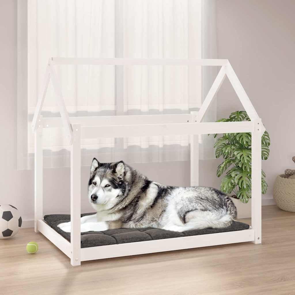 Cuccia per Cani Bianca 111x80x100 cm in Legno Massello di Pino — miniatura 1 di 7