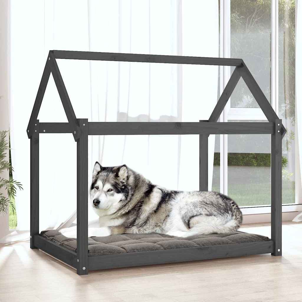 Cuccia per Cani Grigia 111x80x100 cm in Legno Massello di Pino — miniatura 3 di 7