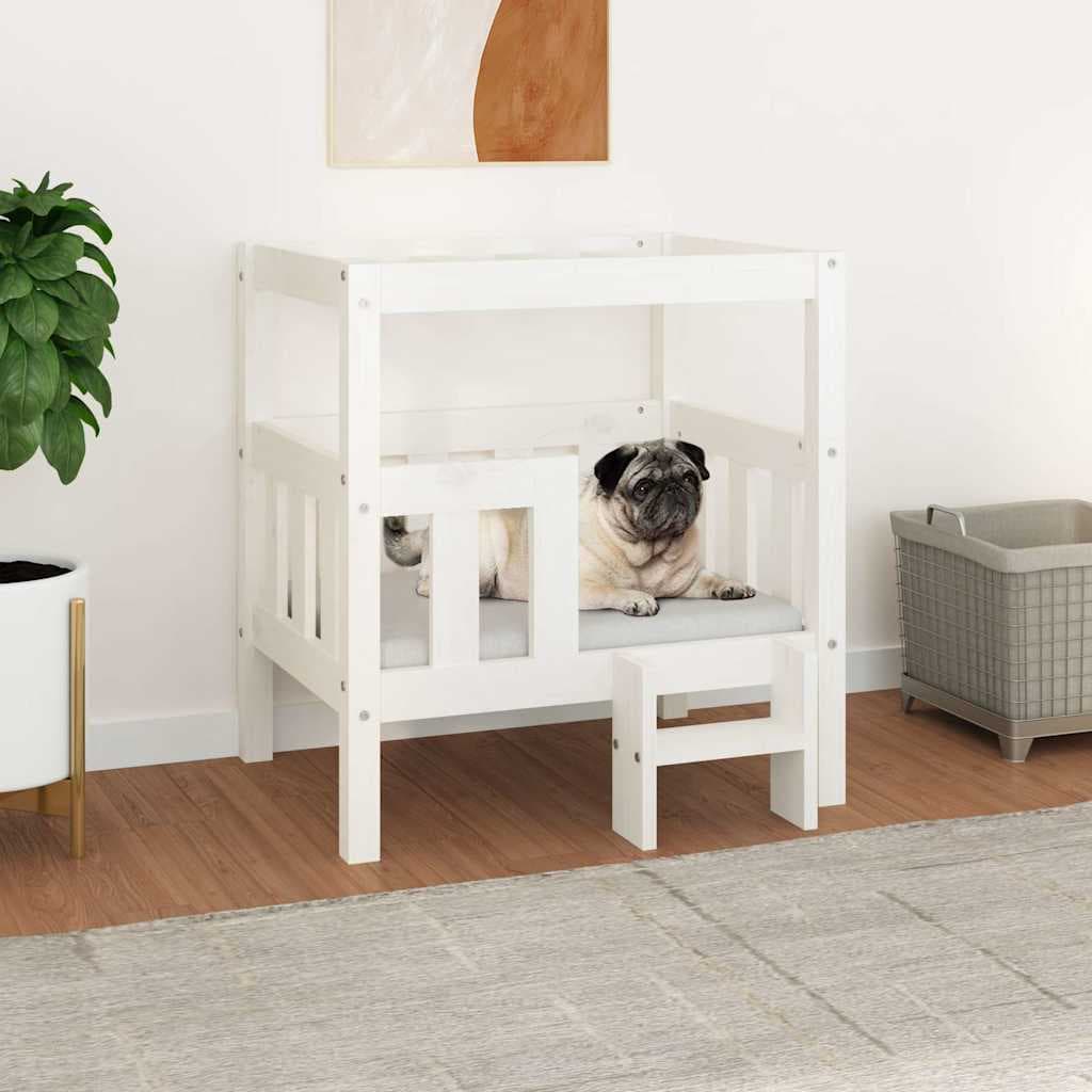 Cuccia per Cani Bianco 65,5x50,5x70 cm in Legno Massello di Pino — miniatura 1 di 7