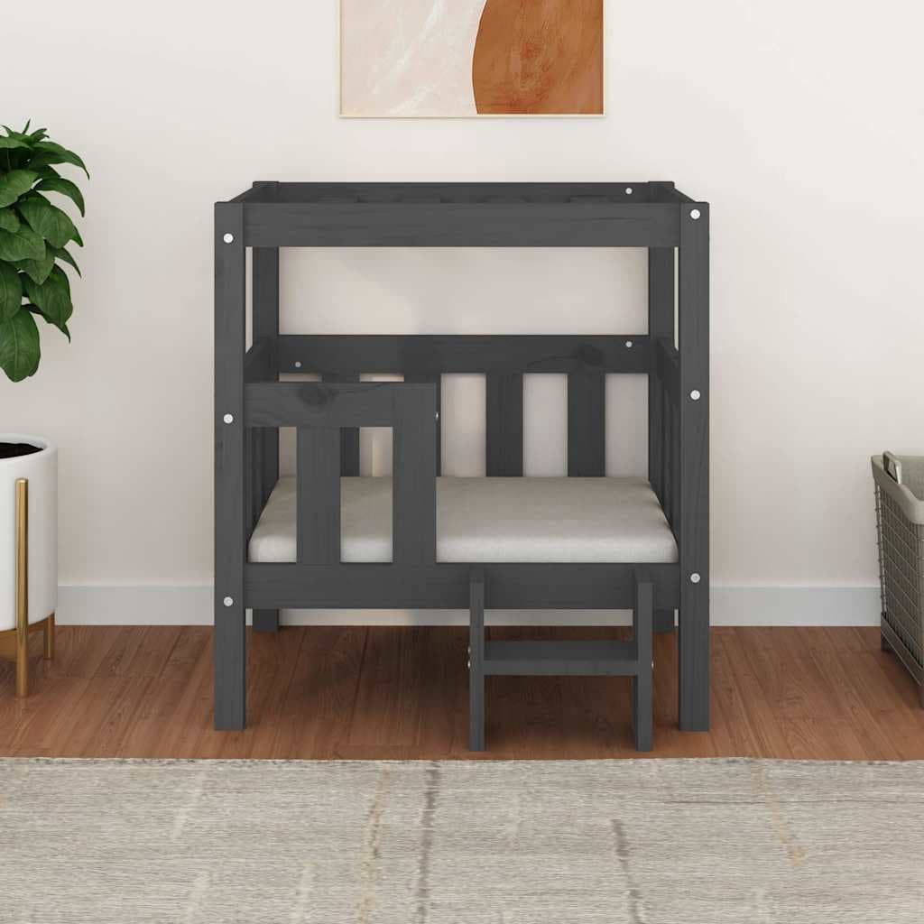 Cuccia per Cani Grigio 65,5x50,5x70 cm in Legno Massello di Pino — miniatura 3 di 7