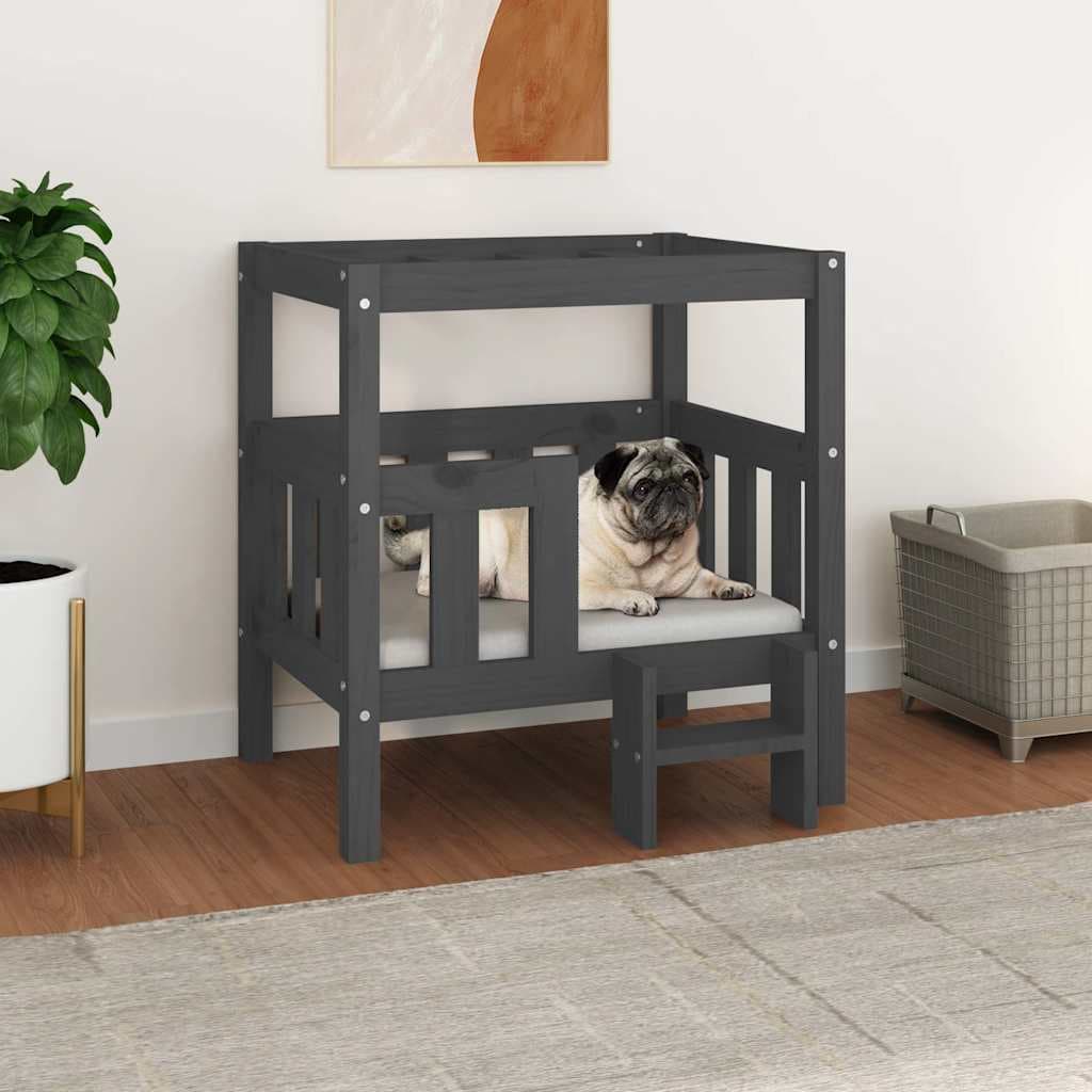 Cuccia per Cani Grigio 65,5x50,5x70 cm in Legno Massello di Pino — miniatura 1 di 7