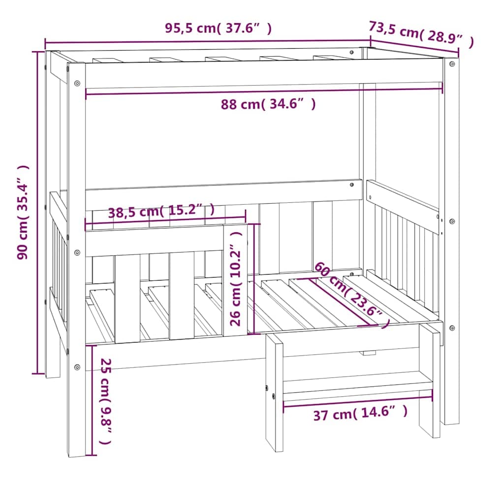 Cuccia per Cani Bianco 95,5x73,5x90cm in Legno Massello di Pino — miniatura 7 di 7