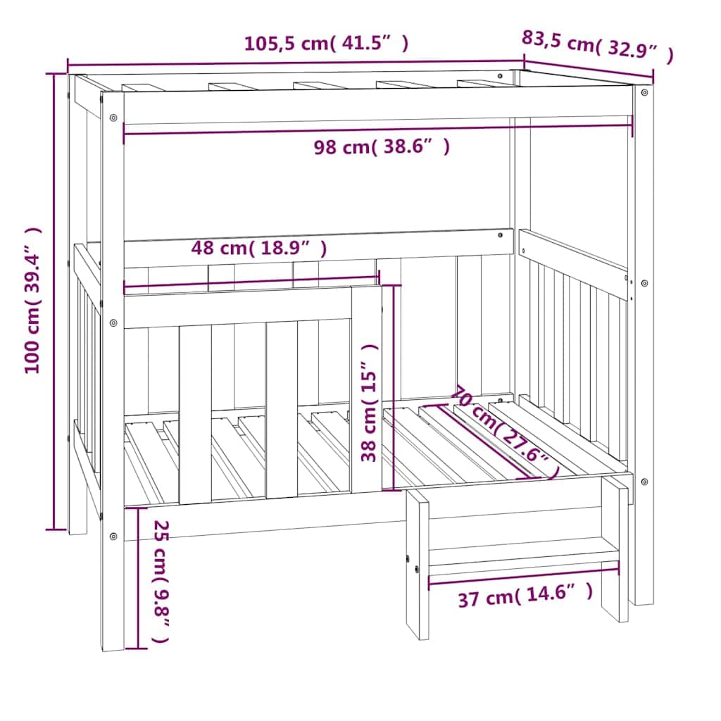Cuccia per Cani Grigia 105,5x83,5x100cm Legno Massello di Pino — miniatura 7 di 7