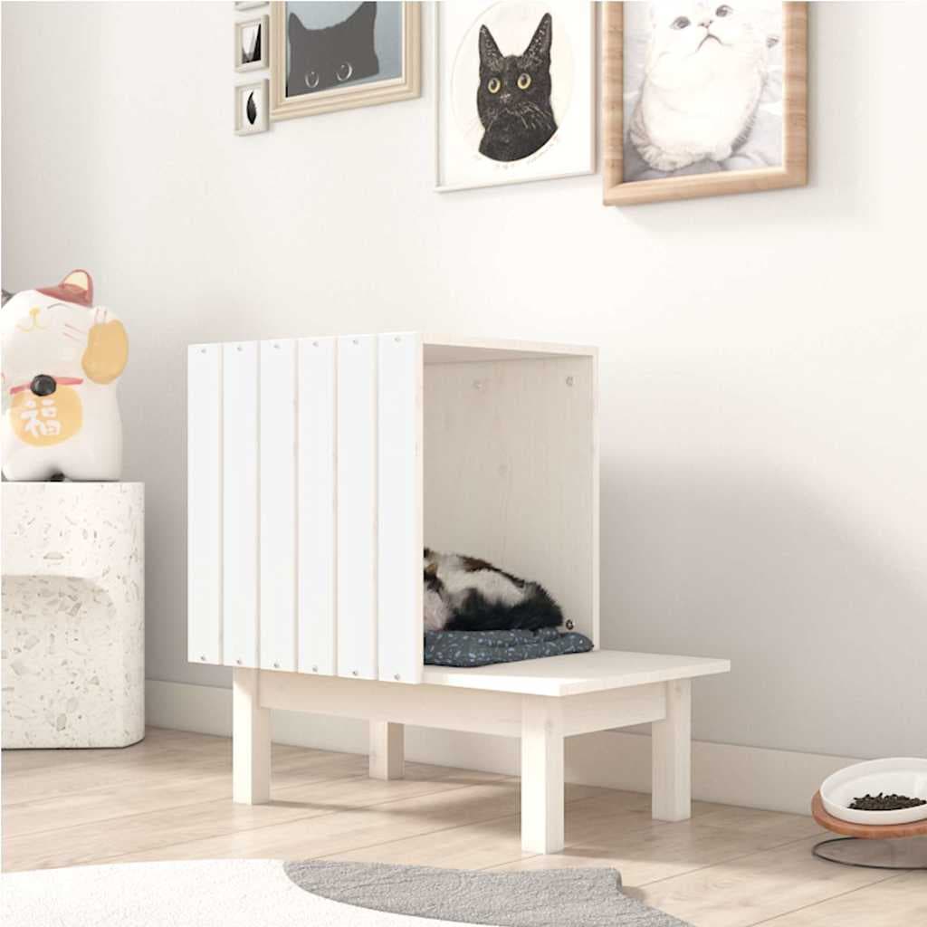 Casetta per Gatti Bianca 60x36x60 cm in Legno Massello di Pino — miniatura 1 di 7