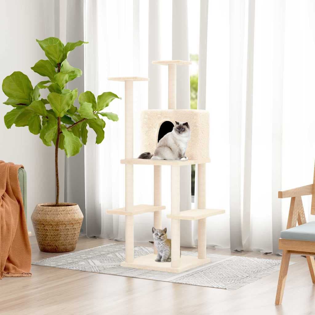 Albero per Gatti con Tiragraffi in Sisal Crema 144,5 cm — miniatura 1 di 6