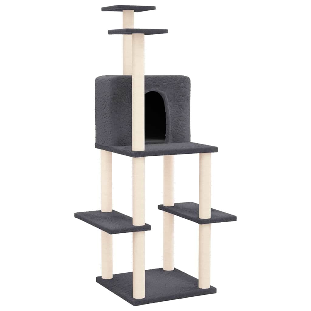 Albero per Gatti con Tiragraffi in Sisal Grigio Scuro 144,5 cm — miniatura 2 di 6
