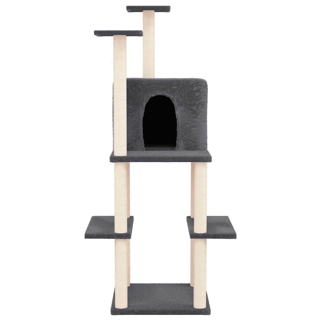 Albero per Gatti con Tiragraffi in Sisal Grigio Scuro 144,5 cm — miniatura 3 di 6