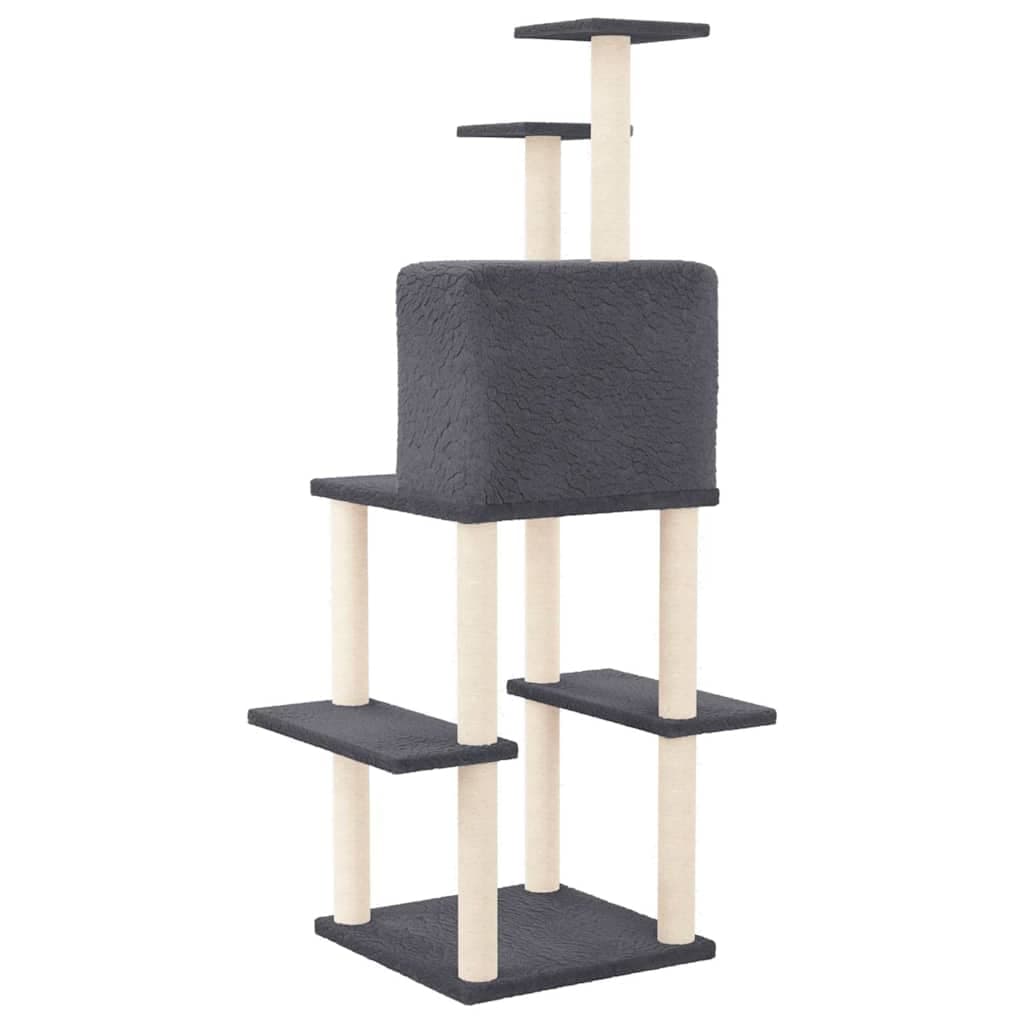 Albero per Gatti con Tiragraffi in Sisal Grigio Scuro 144,5 cm — miniatura 4 di 6