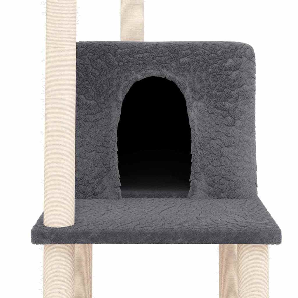 Albero per Gatti con Tiragraffi in Sisal Grigio Scuro 144,5 cm — miniatura 5 di 6