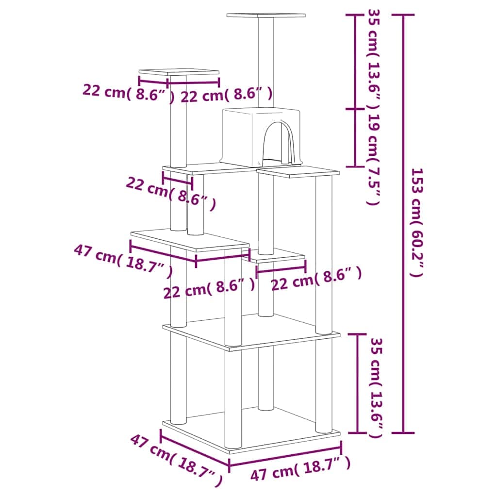 Albero per Gatti con Tiragraffi in Sisal Crema 153 cm — miniatura 6 di 6