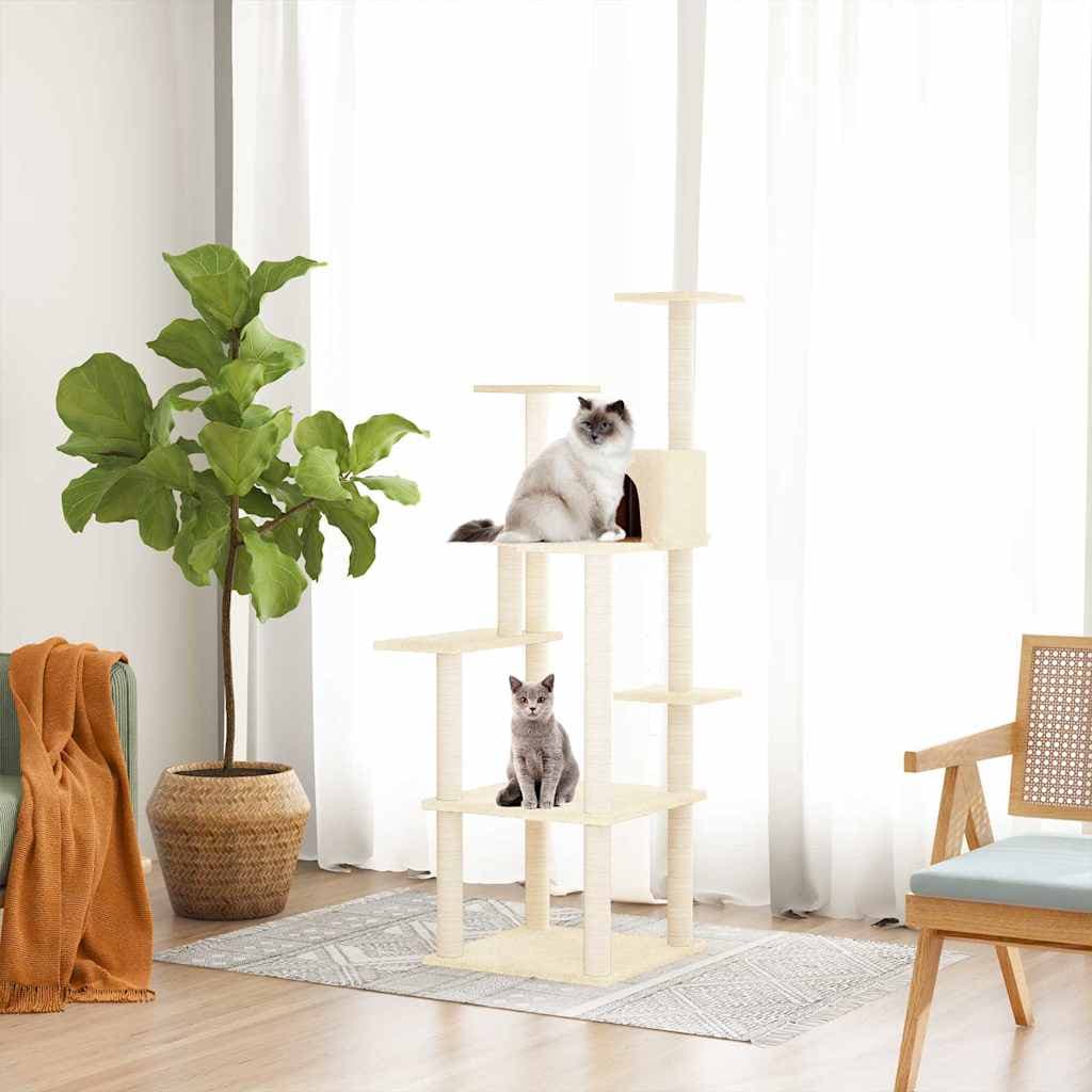 Albero per Gatti con Tiragraffi in Sisal Crema 153 cm — miniatura 1 di 6