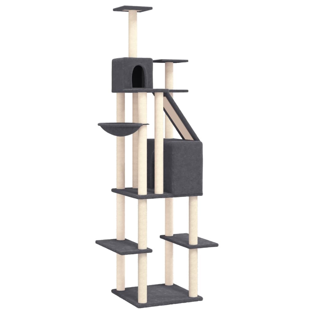 Albero per Gatti con Tiragraffi in Sisal Grigio Scuro 201 cm — miniatura 2 di 6