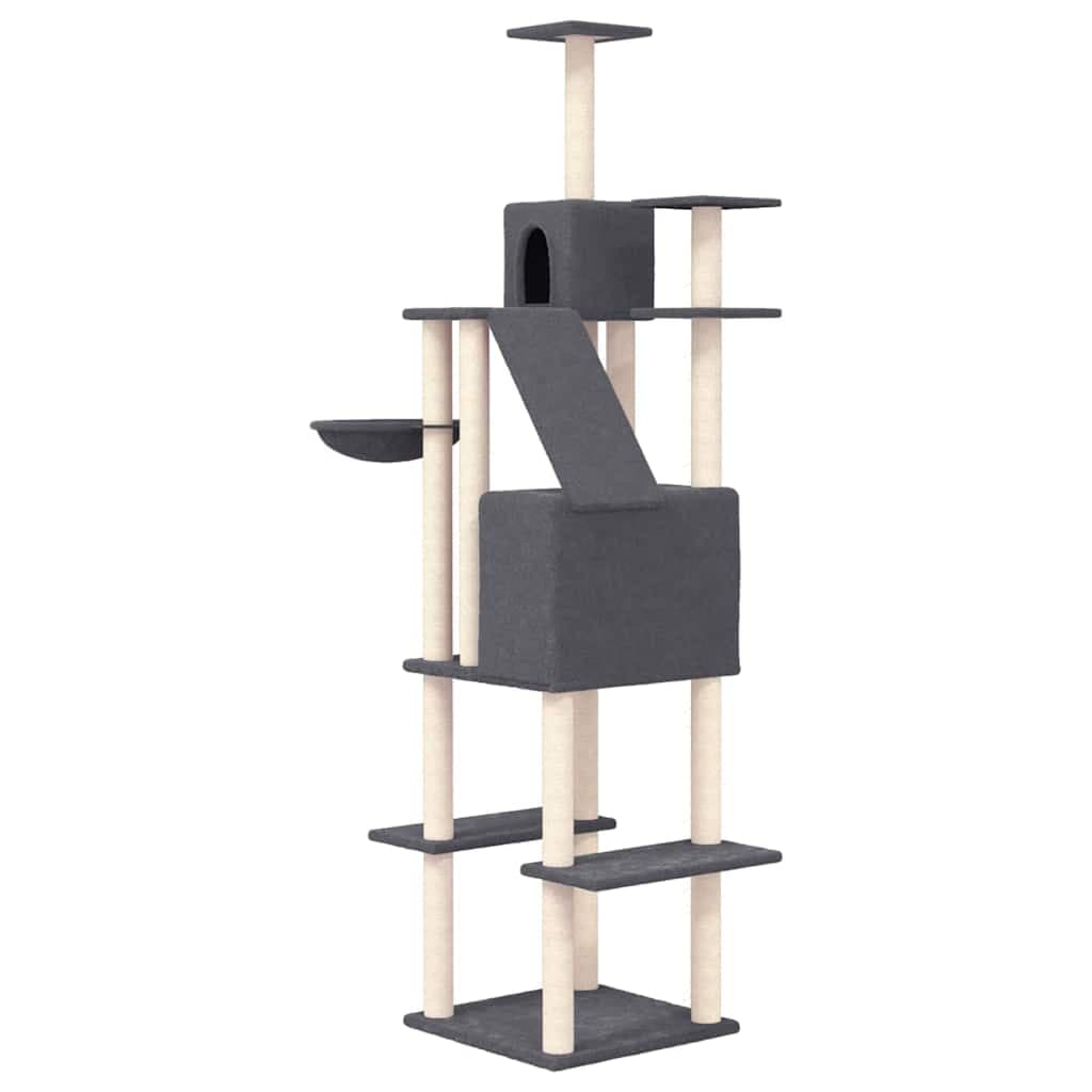 Albero per Gatti con Tiragraffi in Sisal Grigio Scuro 201 cm — miniatura 4 di 6