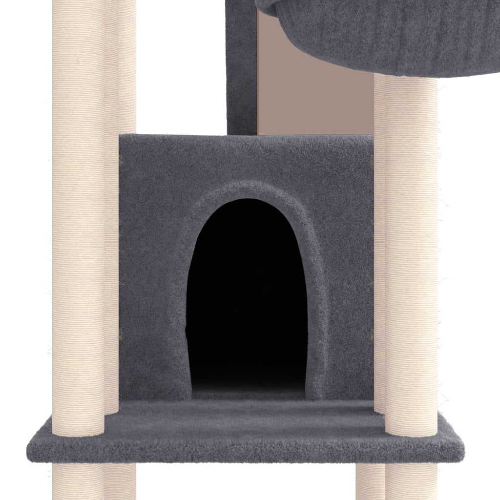 Albero per Gatti con Tiragraffi in Sisal Grigio Scuro 201 cm — miniatura 5 di 6